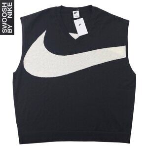 Nike Sweater Vest Cream Swoosh Logo V-Neck Knit Stretch Men's XL NWT